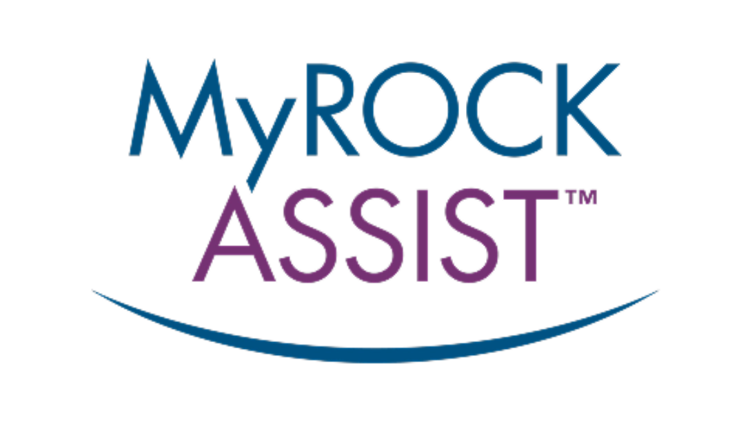 MyROCK ASSISTTM logo in blue and purple text with curved underline
