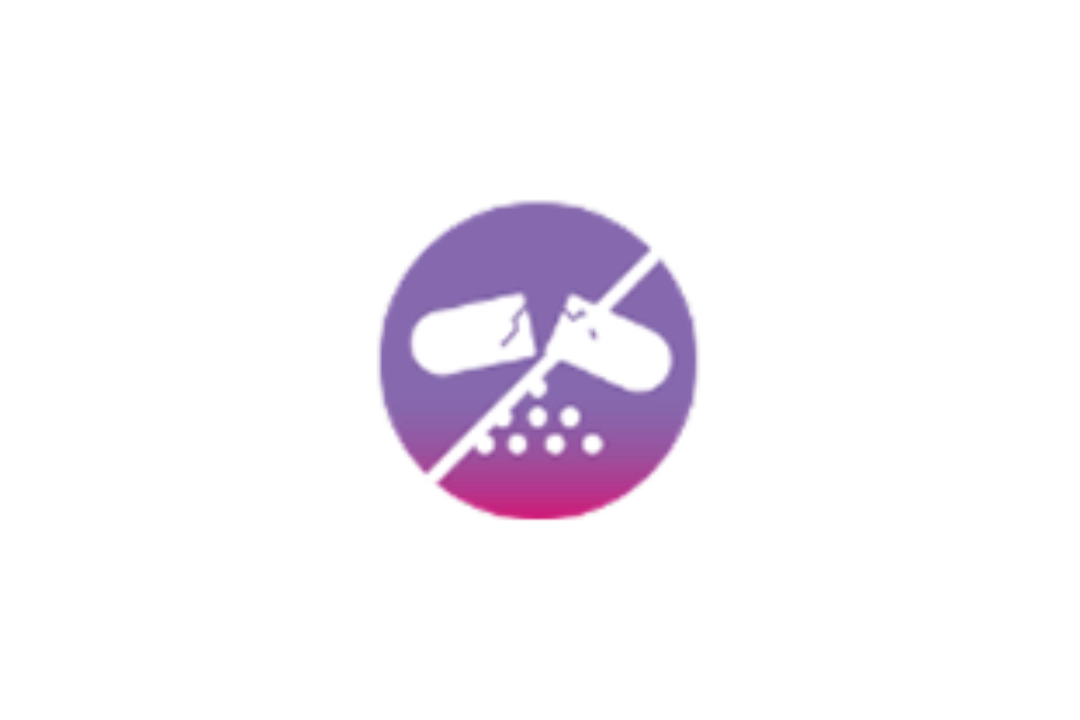 Icon of a capsule being split open with contents spilling out inside a purple circle