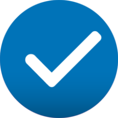 Icon of a bold white tick mark inside a blue circle.