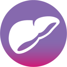 Icon of a white liver inside a purple circle