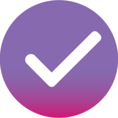 Icon of a bold white tick mark within a purple circle